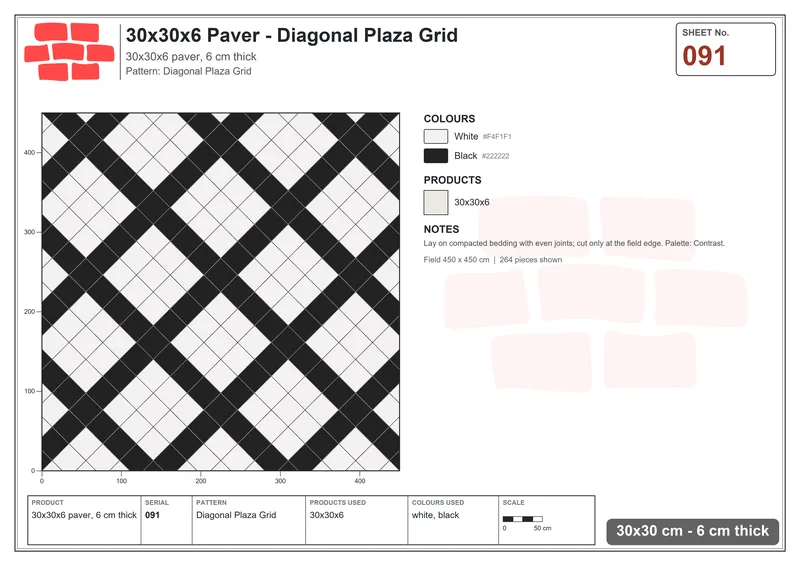 Interlock (Pasco) 30x30 cm · SQ33-91 · Diagonal Plaza Grid · Laying plan Interlock (Pasco) 30x30 cm · SQ33-91 · Diagonal Plaza Grid · Laying plan