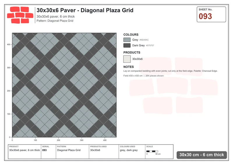 Interlock (Pasco) 30x30 cm · SQ33-93 · Diagonal Plaza Grid · Laying plan Interlock (Pasco) 30x30 cm · SQ33-93 · Diagonal Plaza Grid · Laying plan