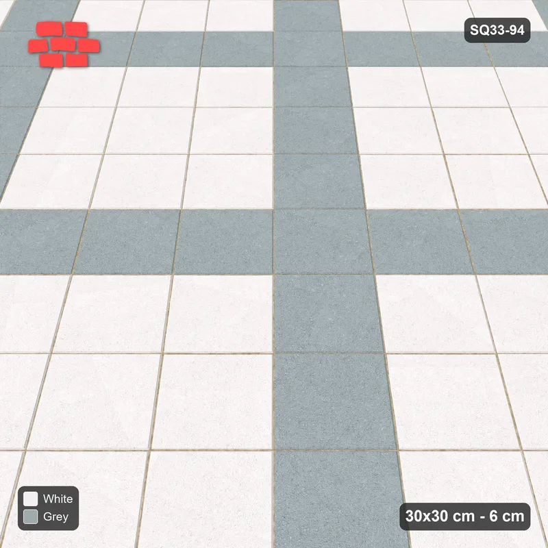Interlock (Pasco) 30x30 cm · SQ33-94 · Diagonal Plaza Grid · Side view Interlock (Pasco) 30x30 cm · SQ33-94 · Diagonal Plaza Grid · Side view