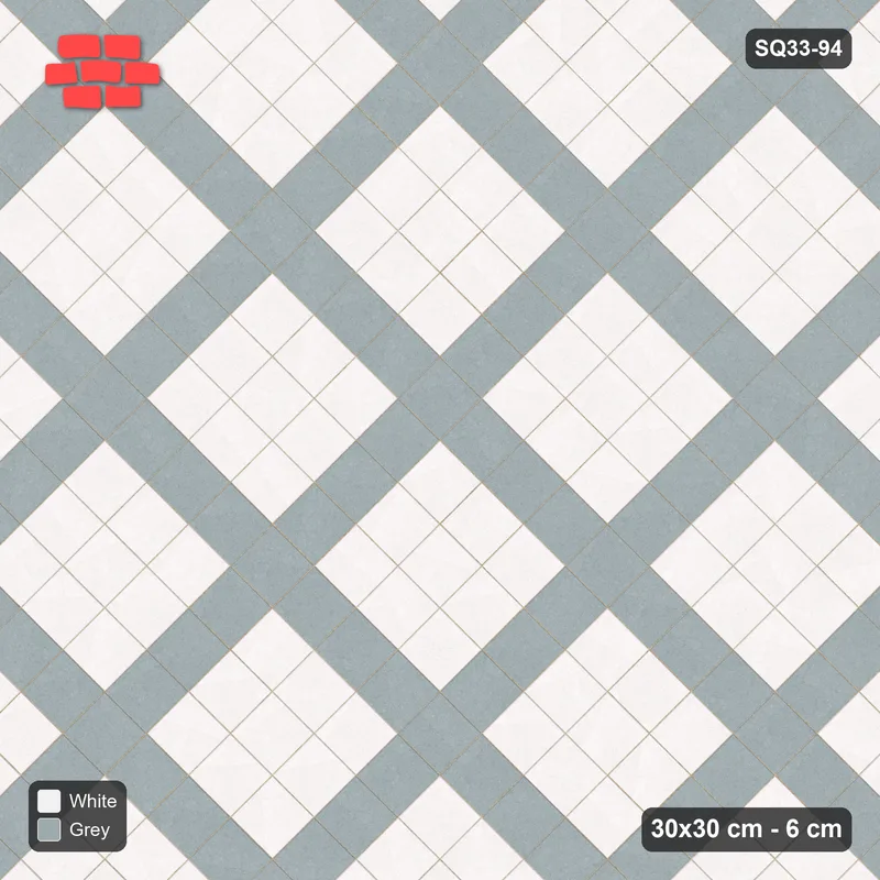 Interlock (Pasco) 30x30 cm · SQ33-94 · Diagonal Plaza Grid · Top view Interlock (Pasco) 30x30 cm · SQ33-94 · Diagonal Plaza Grid · Top view