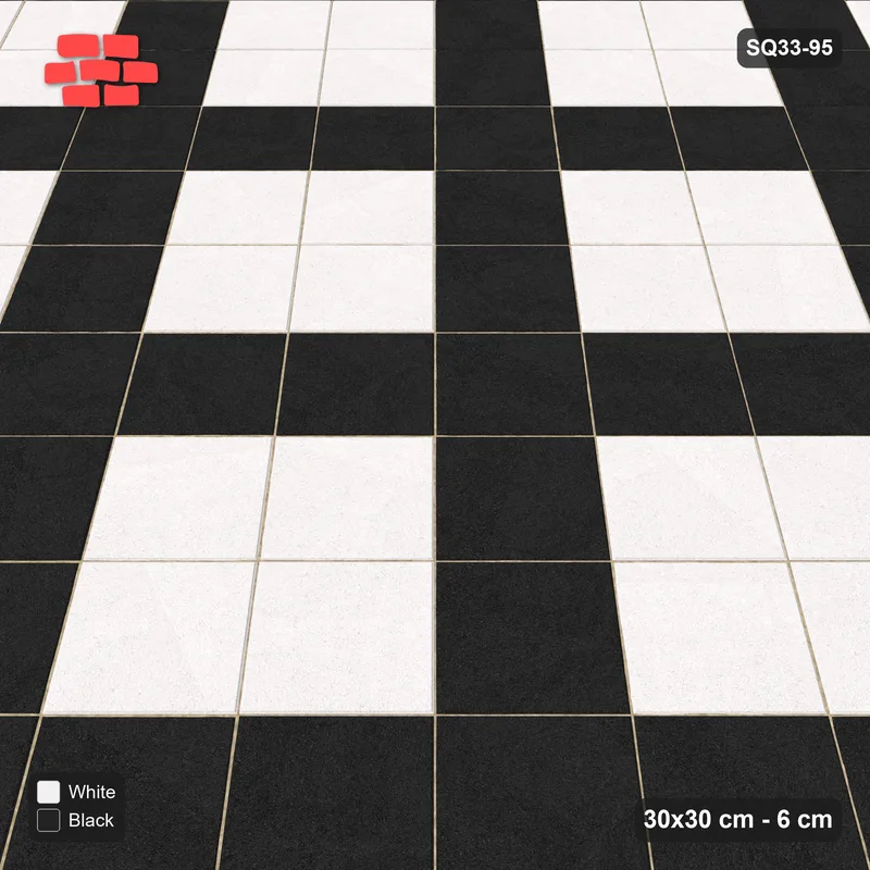 Interlock (Pasco) 30x30 cm · SQ33-95 · Diagonal Plaza Grid, Tight · Side view Interlock (Pasco) 30x30 cm · SQ33-95 · Diagonal Plaza Grid, Tight · Side view