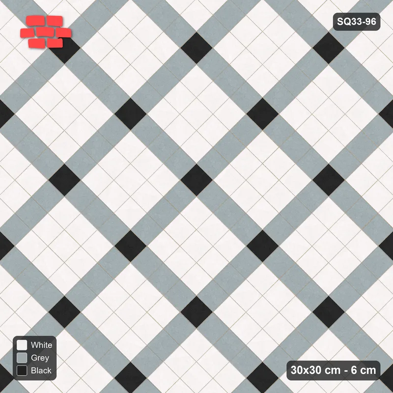Interlock (Pasco) 30x30 cm · SQ33-96 · Diagonal Grid with Corner Accents · Top view Interlock (Pasco) 30x30 cm · SQ33-96 · Diagonal Grid with Corner Accents · Top view