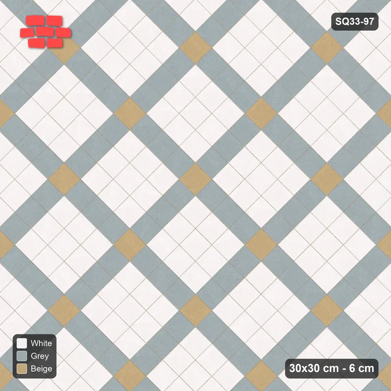 Interlock (Pasco) 30x30 cm · SQ33-97 · Diagonal Grid with Corner Accents · Top view Interlock (Pasco) 30x30 cm · SQ33-97 · Diagonal Grid with Corner Accents · Top view