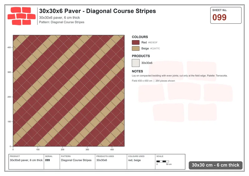 Interlock (Pasco) 30x30 cm · SQ33-99 · Diagonal Course Stripes · Laying plan Interlock (Pasco) 30x30 cm · SQ33-99 · Diagonal Course Stripes · Laying plan