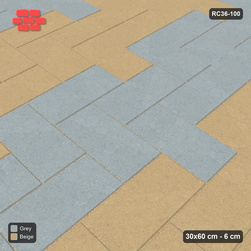 Interlock (Pasco) 30x60 cm · RC36-100 · Herringbone 90, Zigzag Stripes Wide in 40B Kerb Frame · Side view Interlock (Pasco) 30x60 cm · RC36-100 · Herringbone 90, Zigzag Stripes Wide in 40B Kerb Frame · Side view