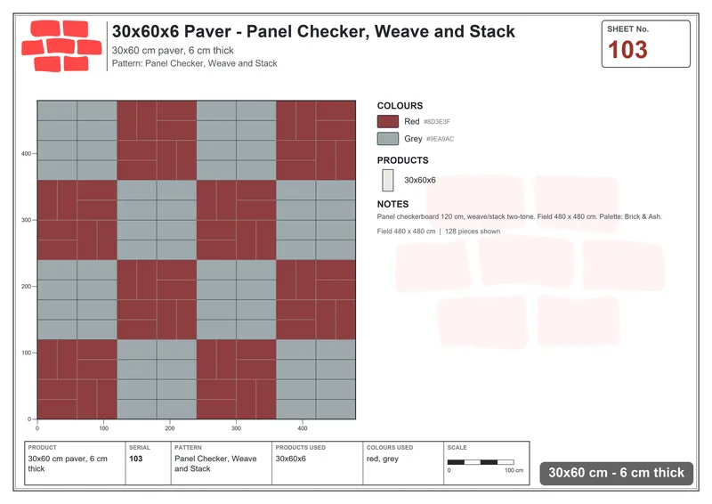 Interlock (Pasco) 30x60 cm · RC36-103 · Panel Checker, Weave and Stack · Laying plan Interlock (Pasco) 30x60 cm · RC36-103 · Panel Checker, Weave and Stack · Laying plan