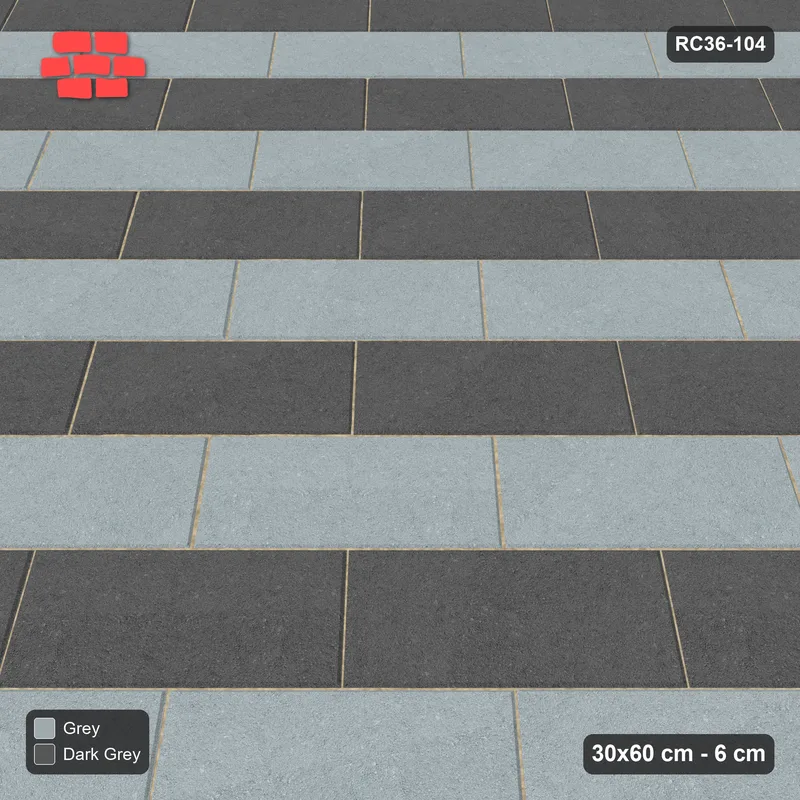 Interlock (Pasco) 30x60 cm · RC36-104 · Diagonal Running Bond, Alternating Courses in 42H Kerb Frame · Side view Interlock (Pasco) 30x60 cm · RC36-104 · Diagonal Running Bond, Alternating Courses in 42H Kerb Frame · Side view