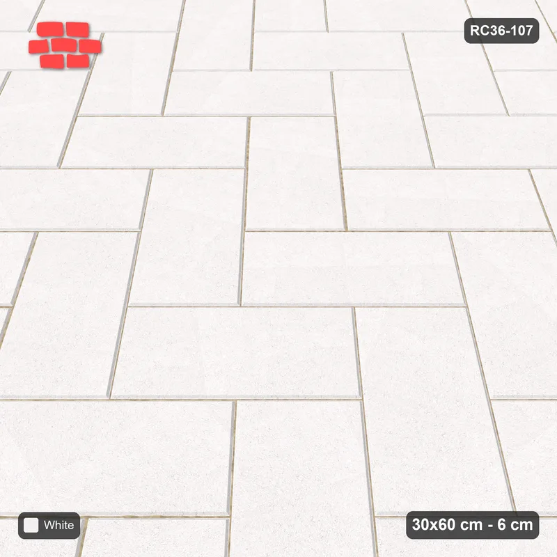 Interlock (Pasco) 30x60 cm · RC36-107 · Diagonal Herringbone, Single Tone in 40H Kerb Frame · Side view Interlock (Pasco) 30x60 cm · RC36-107 · Diagonal Herringbone, Single Tone in 40H Kerb Frame · Side view