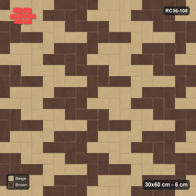 Interlock (Pasco) 30x60 cm · RC36-108 · Herringbone 90, Colour Patches · Top view Interlock (Pasco) 30x60 cm · RC36-108 · Herringbone 90, Colour Patches · Top view