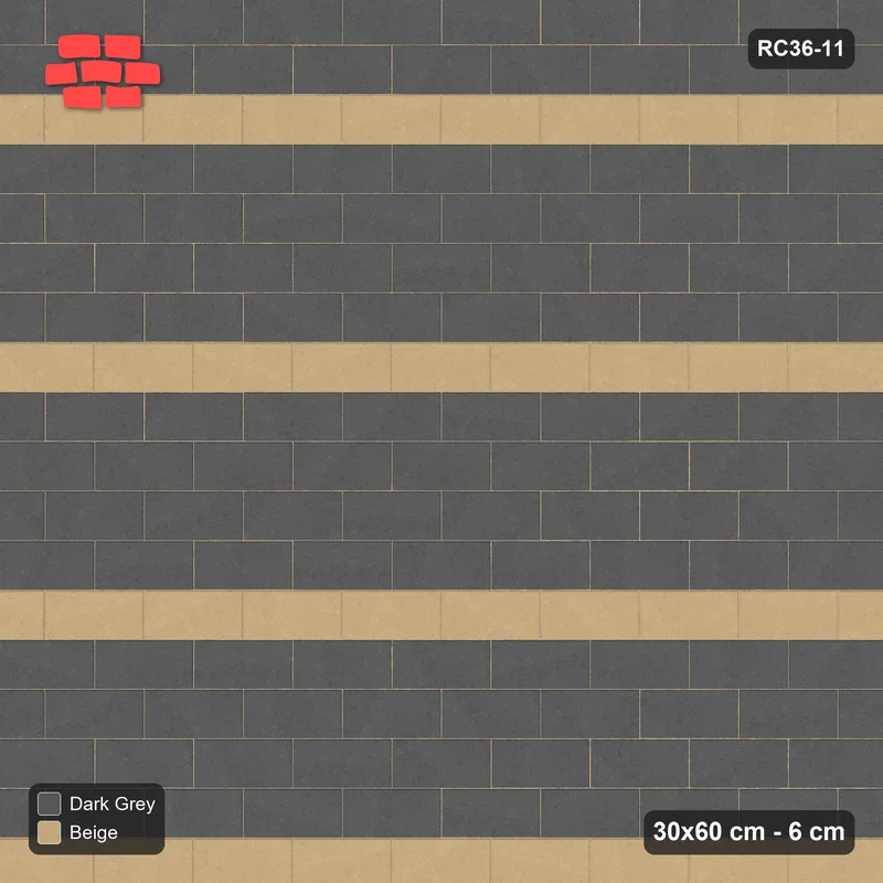 Interlock (Pasco) 30x60 cm · RC36-11 · Running bond with course stripes · Top view