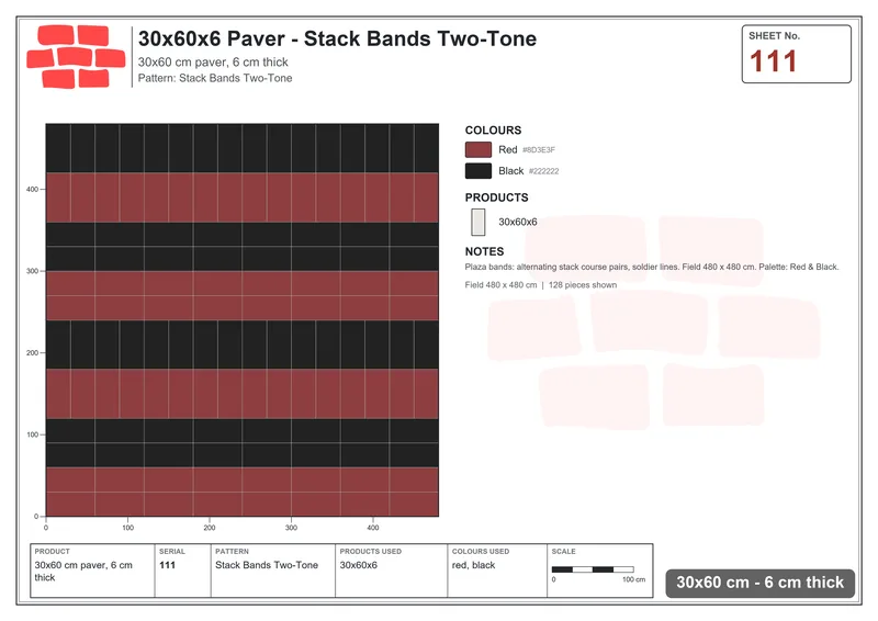 Interlock (Pasco) 30x60 cm · RC36-111 · Stack Bands Two-Tone · Laying plan Interlock (Pasco) 30x60 cm · RC36-111 · Stack Bands Two-Tone · Laying plan