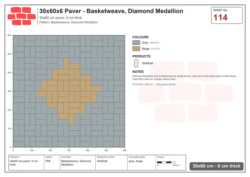 Interlock (Pasco) 30x60 cm · RC36-114 · Basketweave, Diamond Medallion · Laying plan Interlock (Pasco) 30x60 cm · RC36-114 · Basketweave, Diamond Medallion · Laying plan