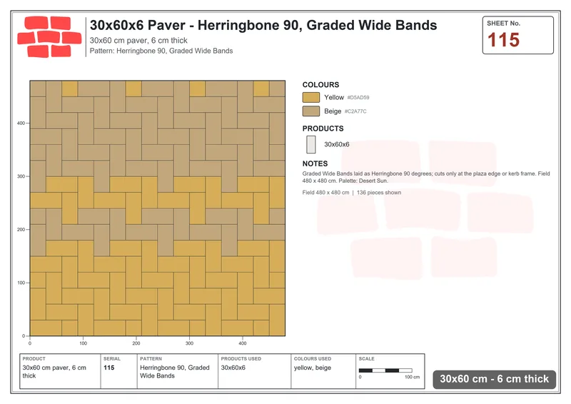 Interlock (Pasco) 30x60 cm · RC36-115 · Herringbone 90, Graded Wide Bands · Laying plan Interlock (Pasco) 30x60 cm · RC36-115 · Herringbone 90, Graded Wide Bands · Laying plan