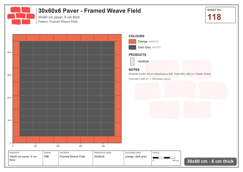 Interlock (Pasco) 30x60 cm · RC36-118 · Framed Weave Field · Laying plan Interlock (Pasco) 30x60 cm · RC36-118 · Framed Weave Field · Laying plan