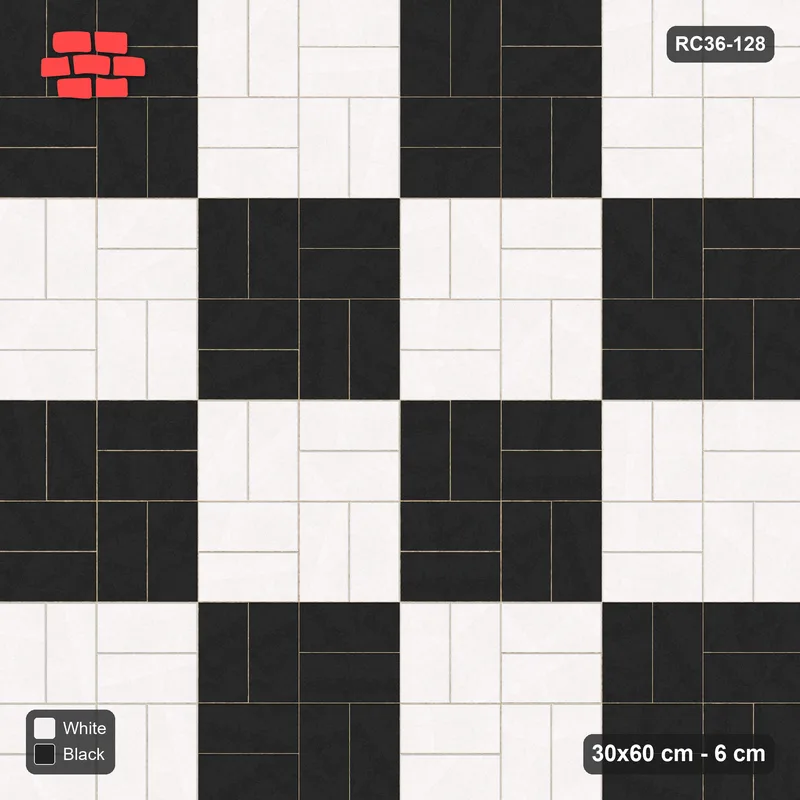 Interlock (Pasco) 30x60 cm · RC36-128 · Basketweave, Checker Blocks 2x2 in 42H Kerb Frame · Top view