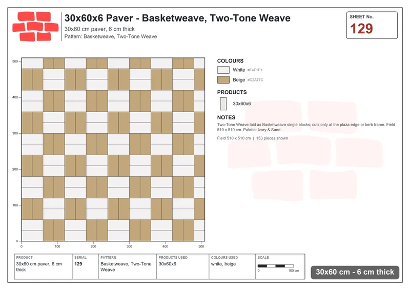 Interlock (Pasco) 30x60 cm · RC36-129 · Basketweave, Two-Tone Weave · Laying plan Interlock (Pasco) 30x60 cm · RC36-129 · Basketweave, Two-Tone Weave · Laying plan