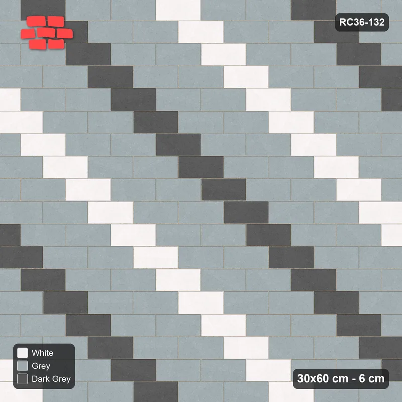 Interlock (Pasco) 30x60 cm · RC36-132 · Running Bond 1/2, Three-Tone Diagonal · Top view