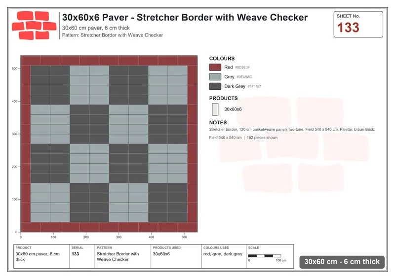 Interlock (Pasco) 30x60 cm · RC36-133 · Stretcher Border with Weave Checker · Laying plan Interlock (Pasco) 30x60 cm · RC36-133 · Stretcher Border with Weave Checker · Laying plan