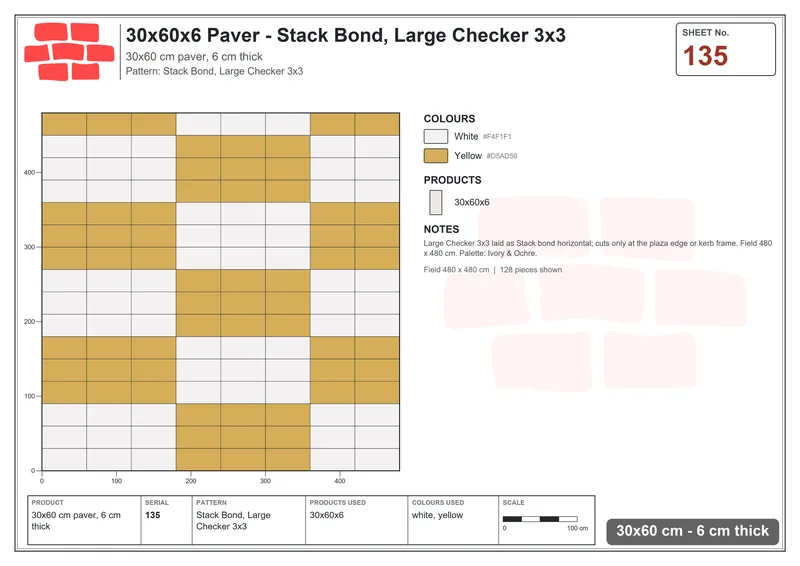 Interlock (Pasco) 30x60 cm · RC36-135 · Stack Bond, Large Checker 3x3 · Laying plan Interlock (Pasco) 30x60 cm · RC36-135 · Stack Bond, Large Checker 3x3 · Laying plan