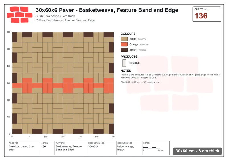 Interlock (Pasco) 30x60 cm · RC36-136 · Basketweave, Feature Band and Edge · Laying plan Interlock (Pasco) 30x60 cm · RC36-136 · Basketweave, Feature Band and Edge · Laying plan
