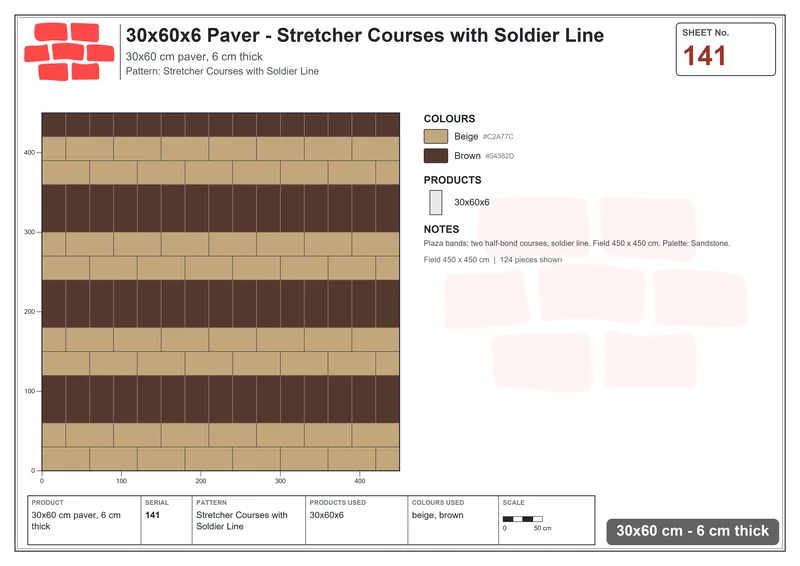 Interlock (Pasco) 30x60 cm · RC36-141 · Stretcher Courses with Soldier Line · Laying plan Interlock (Pasco) 30x60 cm · RC36-141 · Stretcher Courses with Soldier Line · Laying plan