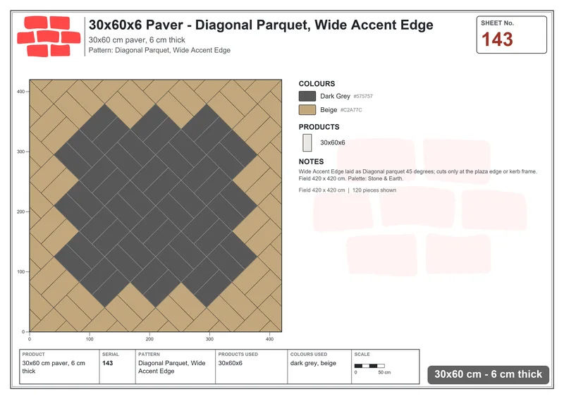 Interlock (Pasco) 30x60 cm · RC36-143 · Diagonal Parquet, Wide Accent Edge · Laying plan Interlock (Pasco) 30x60 cm · RC36-143 · Diagonal Parquet, Wide Accent Edge · Laying plan