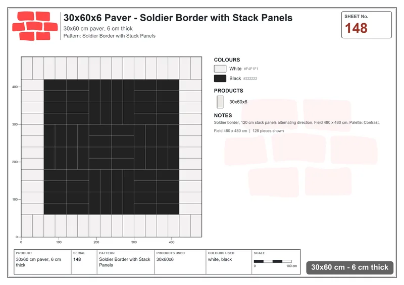 Interlock (Pasco) 30x60 cm · RC36-148 · Soldier Border with Stack Panels · Laying plan Interlock (Pasco) 30x60 cm · RC36-148 · Soldier Border with Stack Panels · Laying plan
