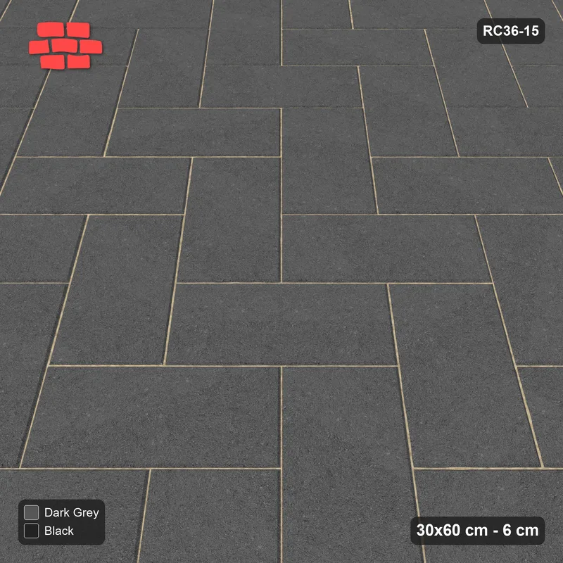 Interlock (Pasco) 30x60 cm · RC36-15 · Diagonal herringbone with kerb frame · Side view