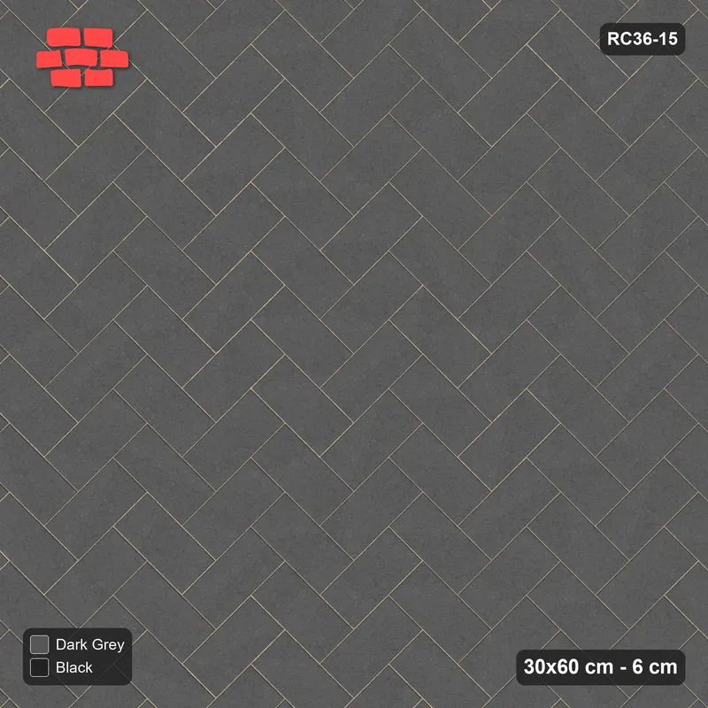 Interlock (Pasco) 30x60 cm · RC36-15 · Diagonal herringbone with kerb frame · Top view