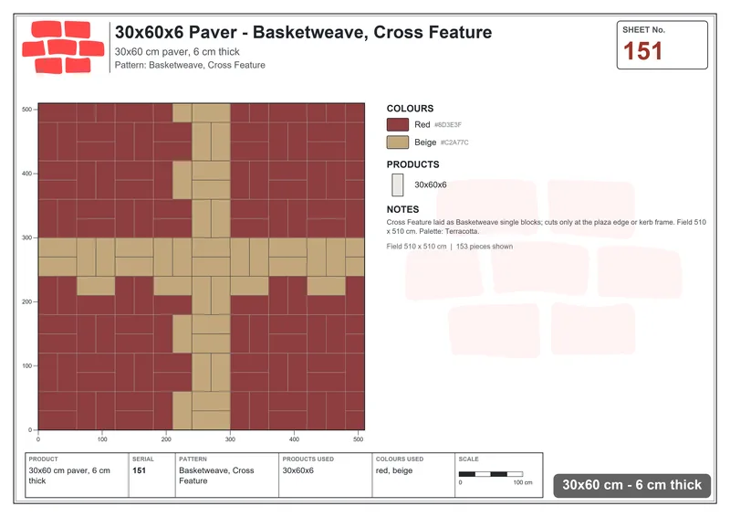 Interlock (Pasco) 30x60 cm · RC36-151 · Basketweave, Cross Feature · Laying plan Interlock (Pasco) 30x60 cm · RC36-151 · Basketweave, Cross Feature · Laying plan