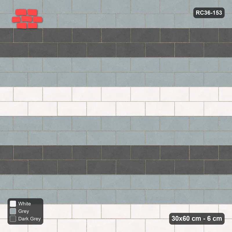 Interlock (Pasco) 30x60 cm · RC36-153 · Running Bond 1/2, Three-Tone Course Pairs in 42B Kerb Frame · Top view