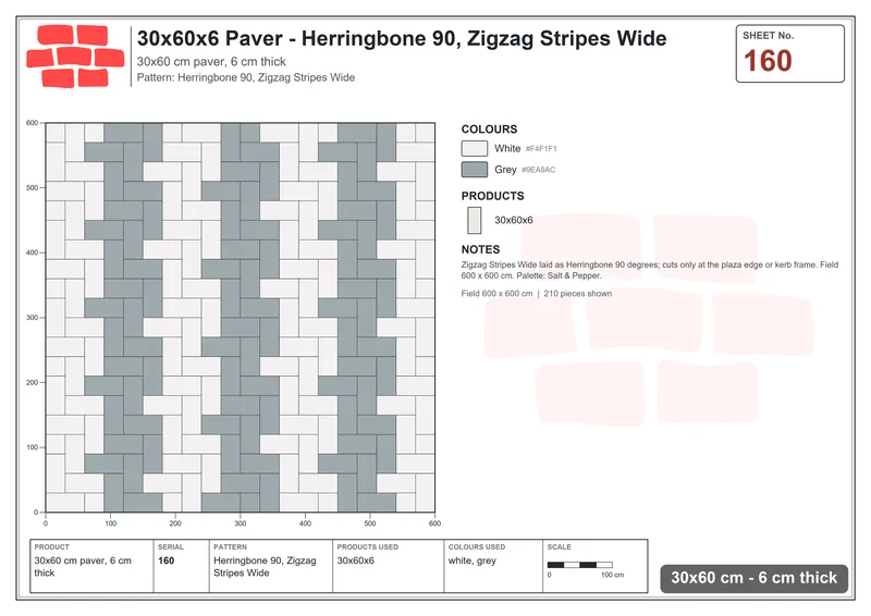 Interlock (Pasco) 30x60 cm · RC36-160 · Herringbone 90, Zigzag Stripes Wide · Laying plan Interlock (Pasco) 30x60 cm · RC36-160 · Herringbone 90, Zigzag Stripes Wide · Laying plan