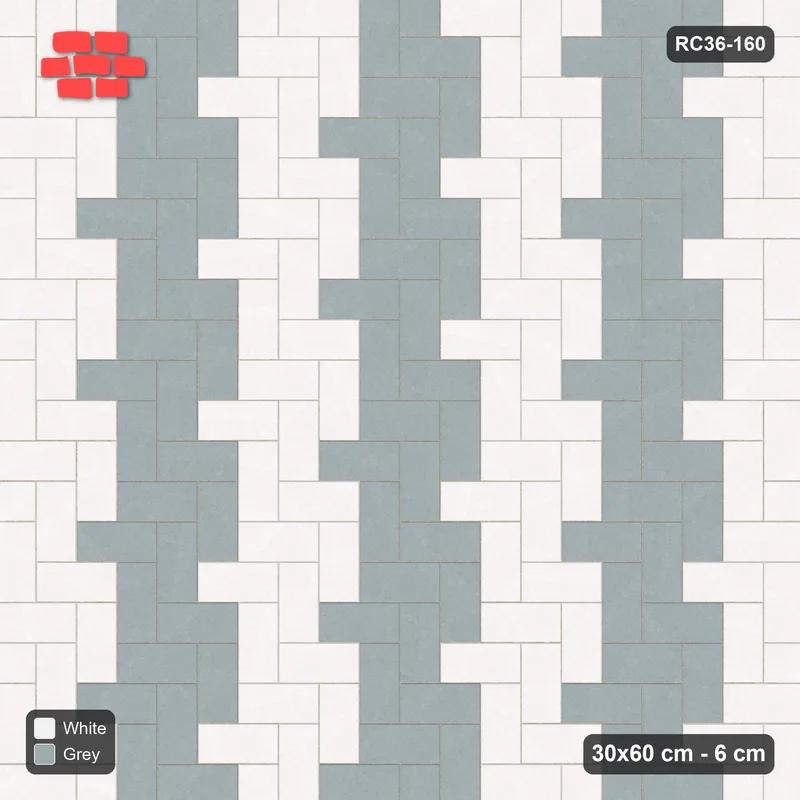 Interlock (Pasco) 30x60 cm · RC36-160 · Herringbone 90, Zigzag Stripes Wide · Top view