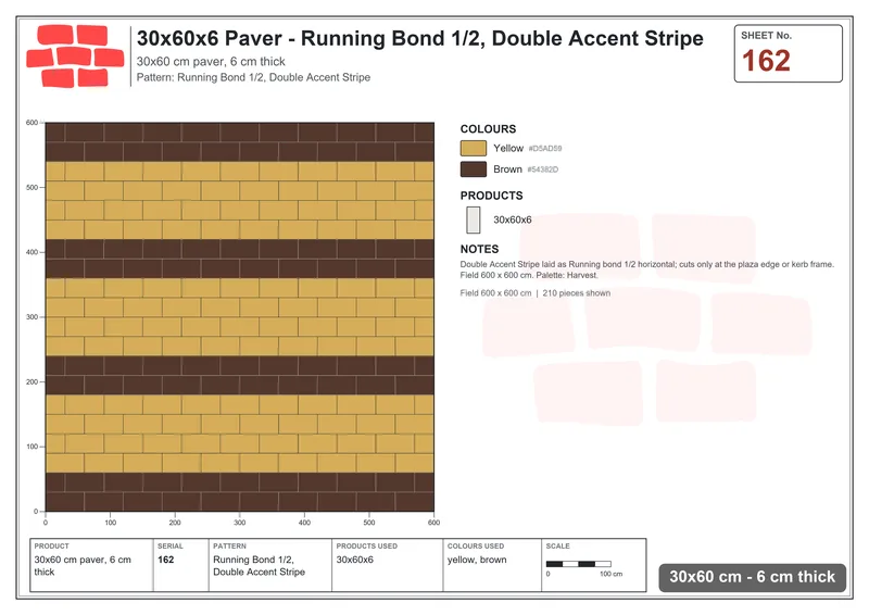 Interlock (Pasco) 30x60 cm · RC36-162 · Running Bond 1/2, Double Accent Stripe · Laying plan Interlock (Pasco) 30x60 cm · RC36-162 · Running Bond 1/2, Double Accent Stripe · Laying plan
