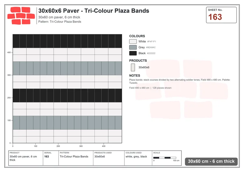 Interlock (Pasco) 30x60 cm · RC36-163 · Tri-Colour Plaza Bands · Laying plan Interlock (Pasco) 30x60 cm · RC36-163 · Tri-Colour Plaza Bands · Laying plan