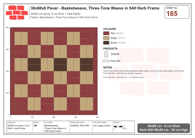 Interlock (Pasco) 30x60 cm · RC36-165 · Basketweave, Three-Tone Weave in 54H Kerb Frame · Laying plan Interlock (Pasco) 30x60 cm · RC36-165 · Basketweave, Three-Tone Weave in 54H Kerb Frame · Laying plan