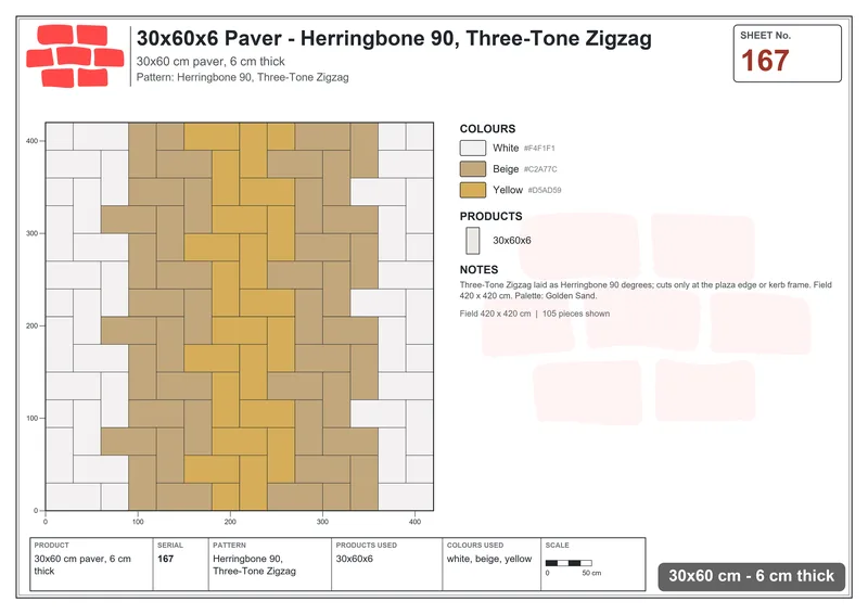 Interlock (Pasco) 30x60 cm · RC36-167 · Herringbone 90, Three-Tone Zigzag · Laying plan Interlock (Pasco) 30x60 cm · RC36-167 · Herringbone 90, Three-Tone Zigzag · Laying plan