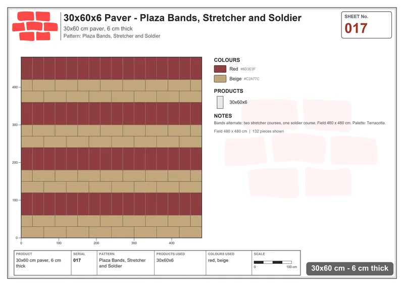 Interlock (Pasco) 30x60 cm · RC36-17 · Plaza Bands, Stretcher and Soldier · Laying plan Interlock (Pasco) 30x60 cm · RC36-17 · Plaza Bands, Stretcher and Soldier · Laying plan