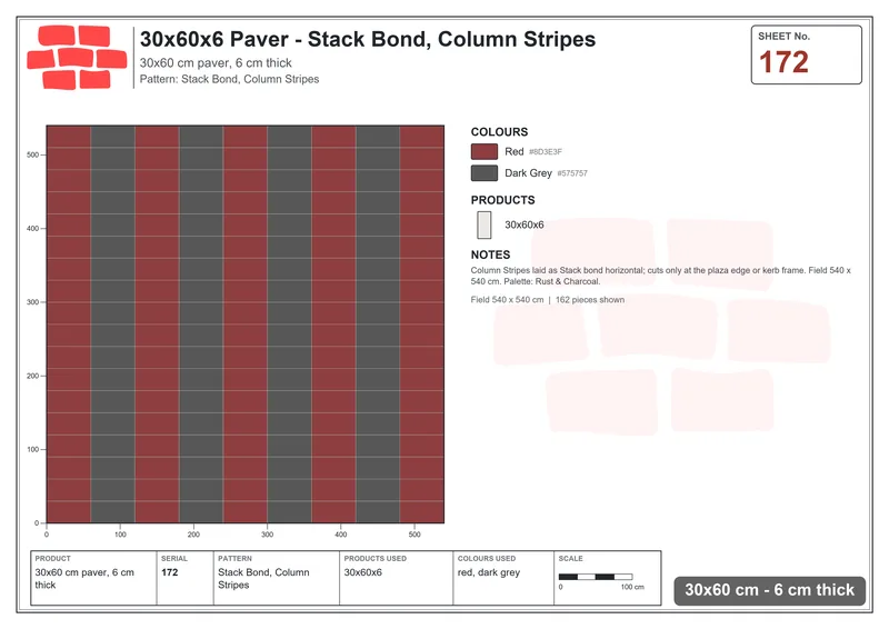 Interlock (Pasco) 30x60 cm · RC36-172 · Stack Bond, Column Stripes · Laying plan Interlock (Pasco) 30x60 cm · RC36-172 · Stack Bond, Column Stripes · Laying plan