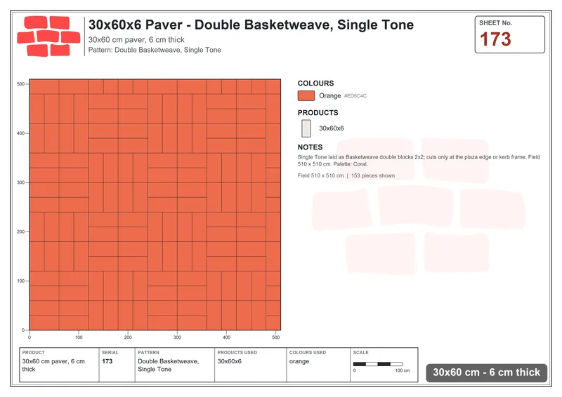 Interlock (Pasco) 30x60 cm · RC36-173 · Double Basketweave, Single Tone · Laying plan Interlock (Pasco) 30x60 cm · RC36-173 · Double Basketweave, Single Tone · Laying plan