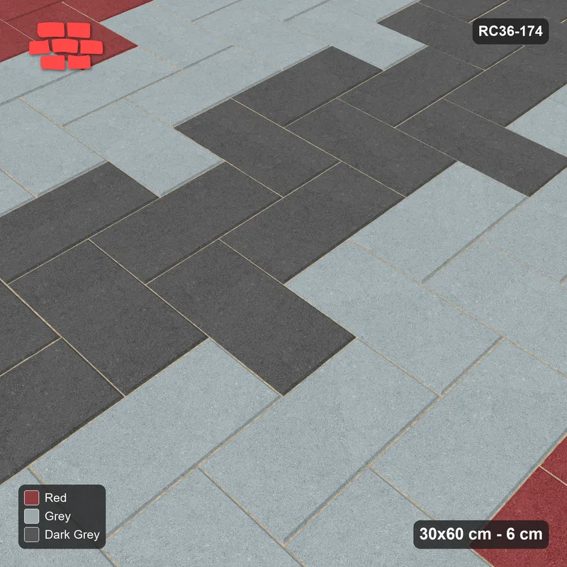Interlock (Pasco) 30x60 cm · RC36-174 · Herringbone 90, Three-Tone Zigzag in 30H Kerb Frame · Side view