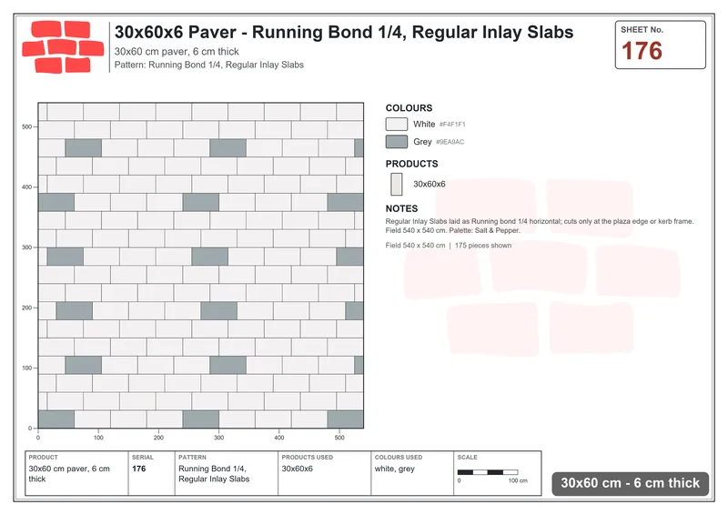 Interlock (Pasco) 30x60 cm · RC36-176 · Running Bond 1/4, Regular Inlay Slabs · Laying plan Interlock (Pasco) 30x60 cm · RC36-176 · Running Bond 1/4, Regular Inlay Slabs · Laying plan