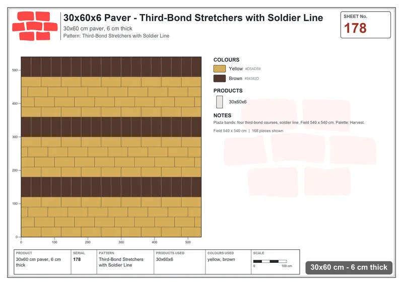 Interlock (Pasco) 30x60 cm · RC36-178 · Third-Bond Stretchers with Soldier Line · Laying plan Interlock (Pasco) 30x60 cm · RC36-178 · Third-Bond Stretchers with Soldier Line · Laying plan