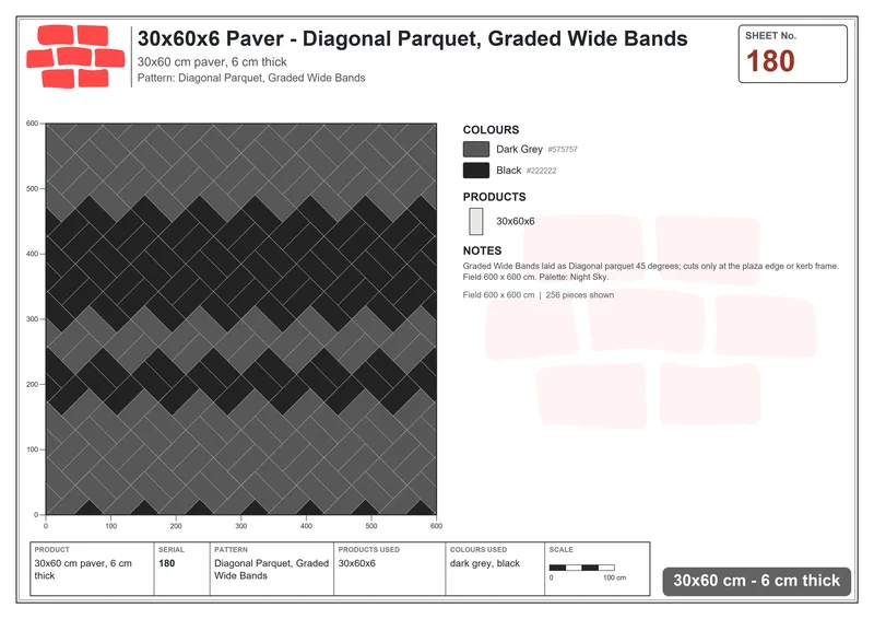 Interlock (Pasco) 30x60 cm · RC36-180 · Diagonal Parquet, Graded Wide Bands · Laying plan Interlock (Pasco) 30x60 cm · RC36-180 · Diagonal Parquet, Graded Wide Bands · Laying plan