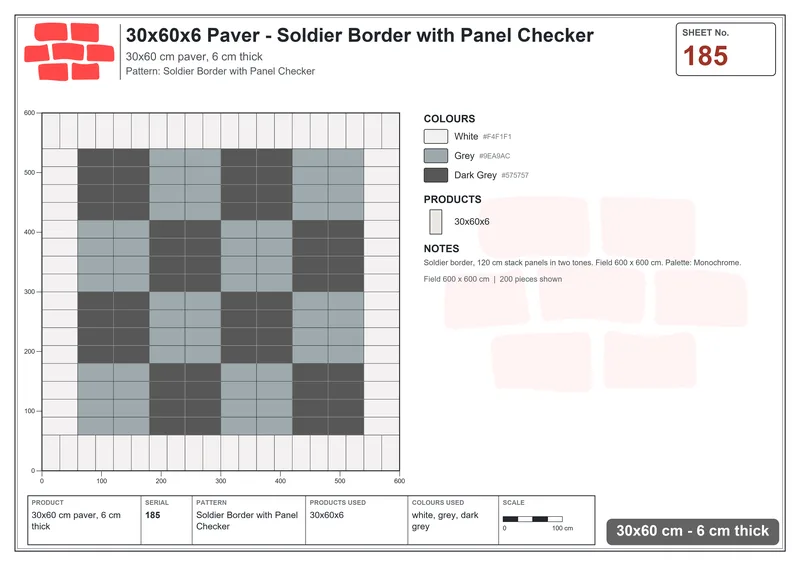 Interlock (Pasco) 30x60 cm · RC36-185 · Soldier Border with Panel Checker · Laying plan Interlock (Pasco) 30x60 cm · RC36-185 · Soldier Border with Panel Checker · Laying plan