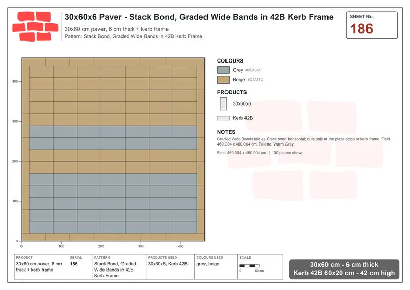 Interlock (Pasco) 30x60 cm · RC36-186 · Stack Bond, Graded Wide Bands in 42B Kerb Frame · Laying plan Interlock (Pasco) 30x60 cm · RC36-186 · Stack Bond, Graded Wide Bands in 42B Kerb Frame · Laying plan