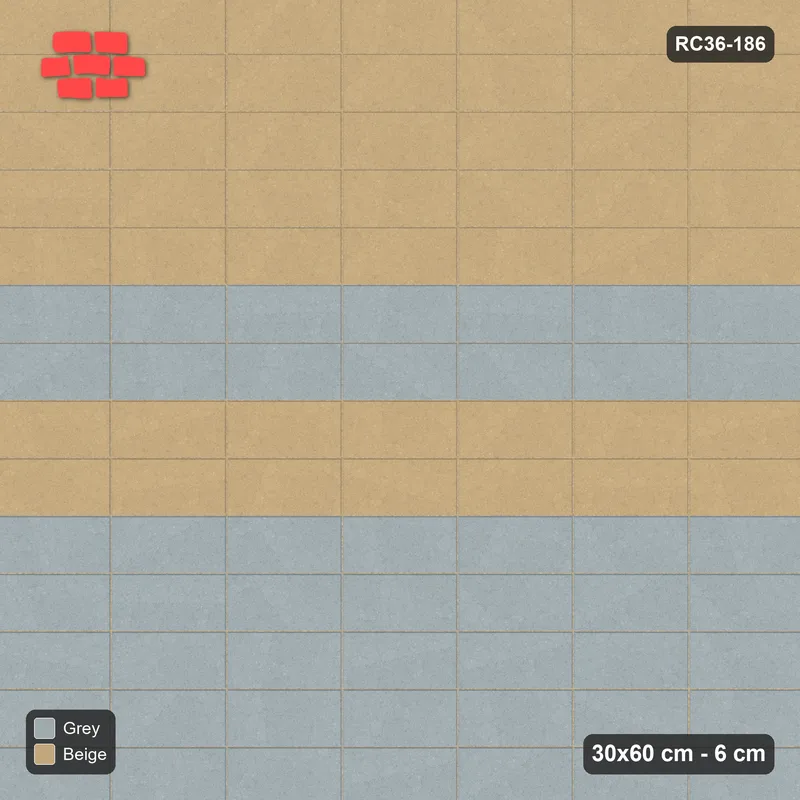 Interlock (Pasco) 30x60 cm · RC36-186 · Stack Bond, Graded Wide Bands in 42B Kerb Frame · Top view