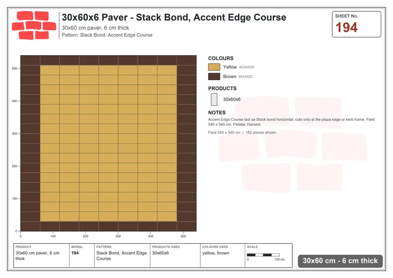 Interlock (Pasco) 30x60 cm · RC36-194 · Stack Bond, Accent Edge Course · Laying plan Interlock (Pasco) 30x60 cm · RC36-194 · Stack Bond, Accent Edge Course · Laying plan