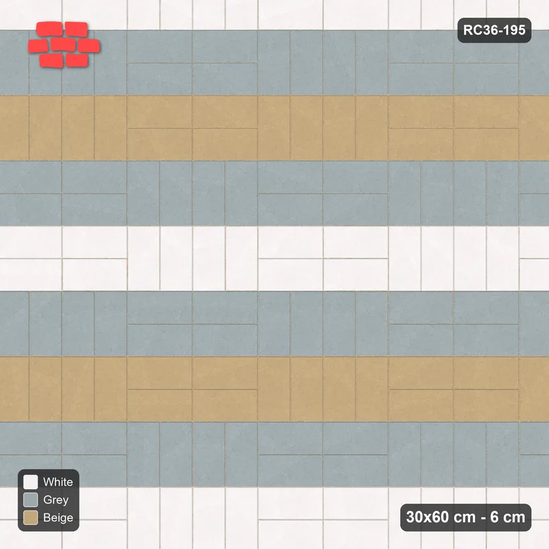 Interlock (Pasco) 30x60 cm · RC36-195 · Double Basketweave, Three-Tone Courses · Top view