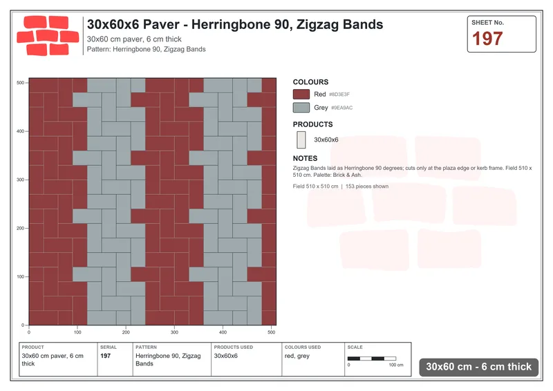 Interlock (Pasco) 30x60 cm · RC36-197 · Herringbone 90, Zigzag Bands · Laying plan Interlock (Pasco) 30x60 cm · RC36-197 · Herringbone 90, Zigzag Bands · Laying plan